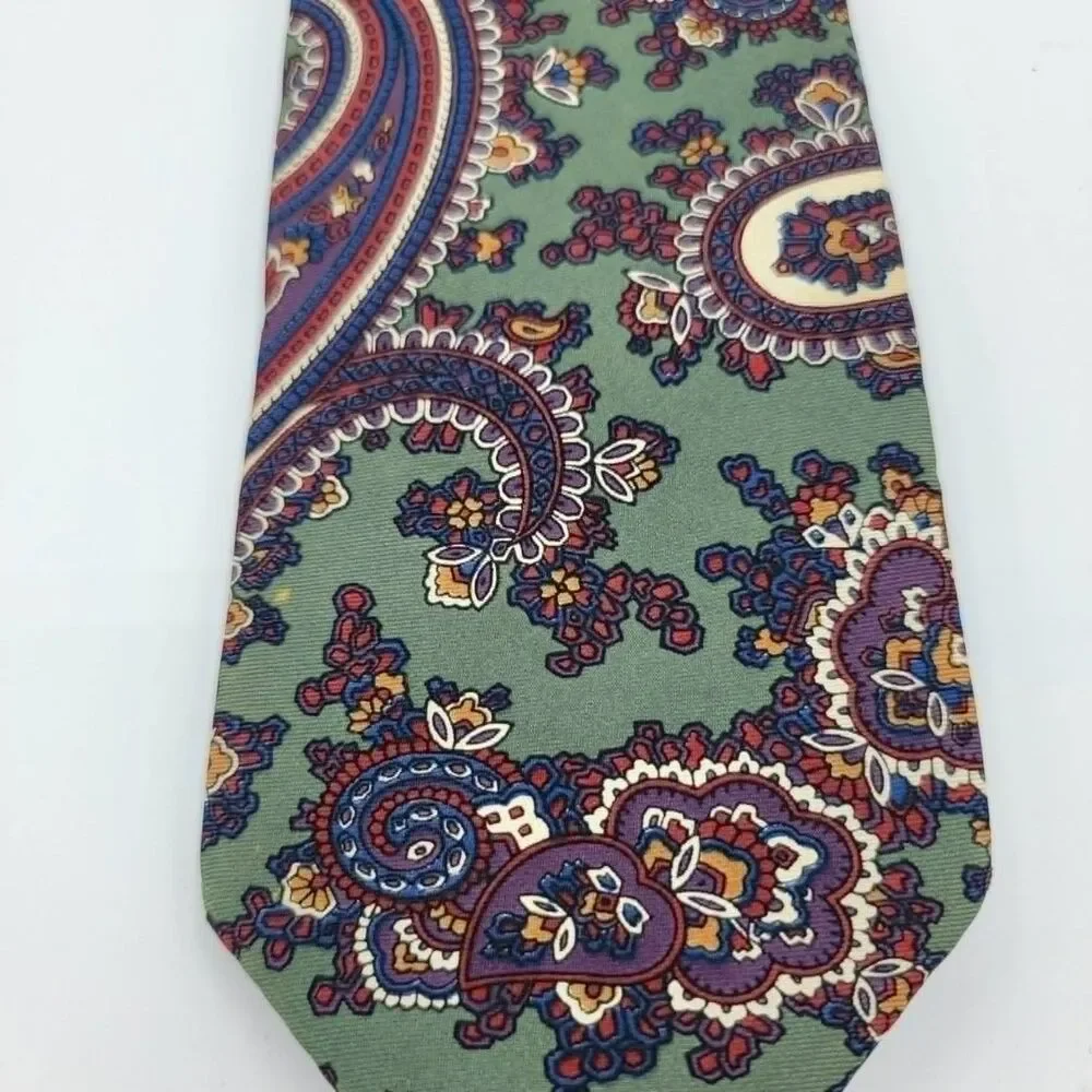 Vintage Lands' End Men's Green Silk Necktie Designer Vintage Size 57.5 x 3.5